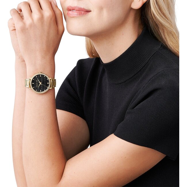 Michael Kors Michael Kors Horloge MK4916 Pyper Staal met Geelgouden Plating Zwarte Wijzerplaat met Zirkonia 38mm