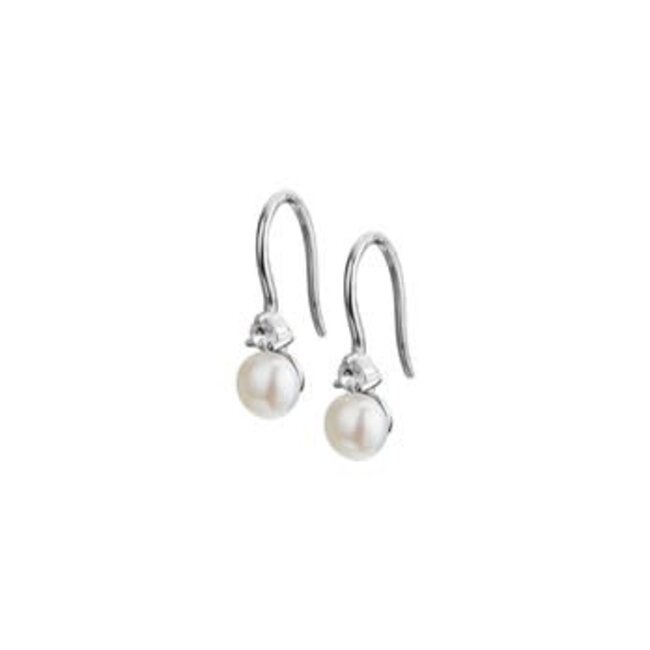 Blinckers Jewellery Huiscollectie BJ Oorbellen 13.24583 Zilver Franse Haak Parel en Zirkonia 19mm