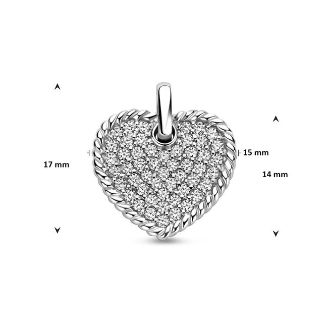 Blinckers Jewellery Huiscollectie BJ Hanger 13.41992 Zilver Hart met Gedraaide rand en Zirkonia 14 x 15mm