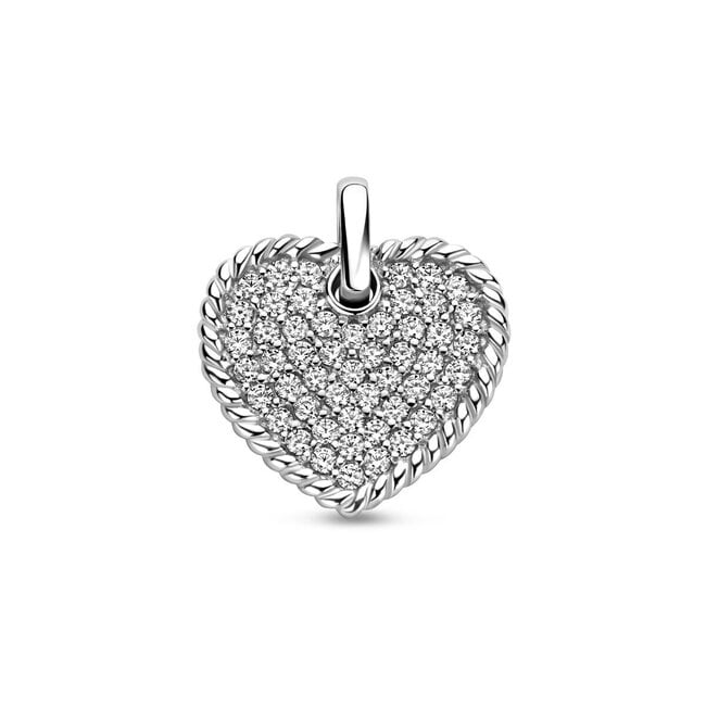 Blinckers Jewellery Huiscollectie BJ Hanger 13.41992 Zilver Hart met Gedraaide rand en Zirkonia 14 x 15mm