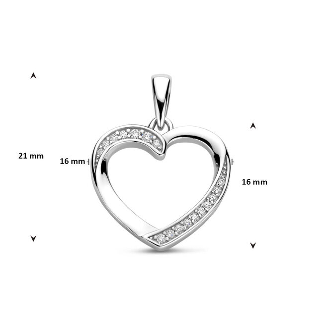 Blinckers Jewellery Huiscollectie BJ Hanger 13.41905 Zilver Hart Open met Zirkonia 21 x 16mm