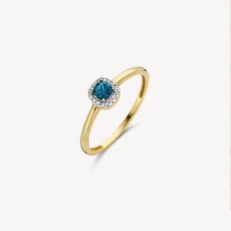 Blush Blush Ring 1636YDL/54 14k Geelgoud 0,05crt G SI Diamant en Blauwe Topaz Maat 54