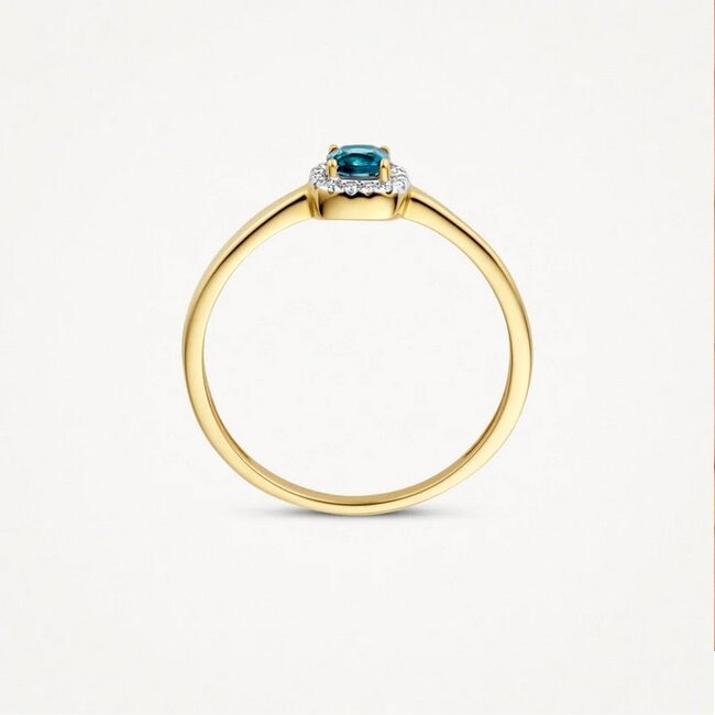 Blush Blush Ring 1636YDL/54 14k Geelgoud 0,05crt G SI Diamant en Blauwe Topaz Maat 54