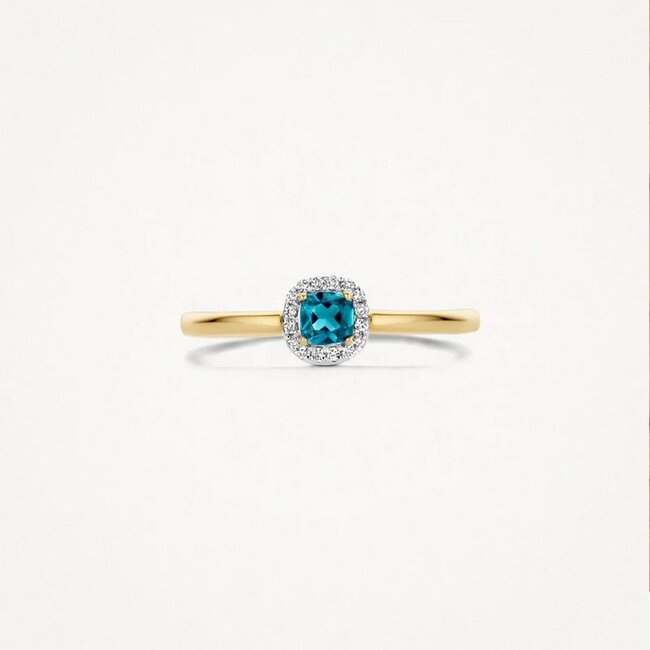 Blush Blush Ring 1636YDL/54 14k Geelgoud 0,05crt G SI Diamant en Blauwe Topaz Maat 54