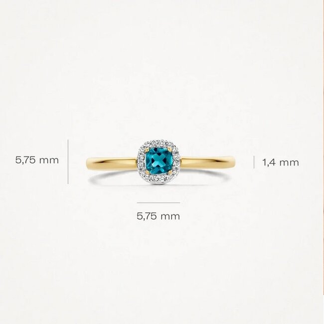 Blush Blush Ring 1636YDL/54 14k Geelgoud 0,05crt G SI Diamant en Blauwe Topaz Maat 54