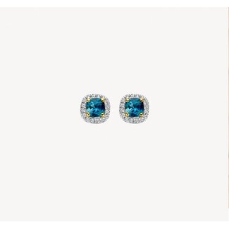 Blush Blush Oorbellen 7629YDL 14k Geelgoud 2x 0,05crt G SI Diamant en Blue Topaz