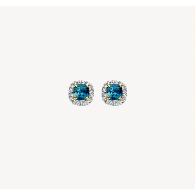 Blush Blush Oorbellen 7629YDL 14k Geelgoud 2x 0,05crt G SI Diamant en Blue Topaz