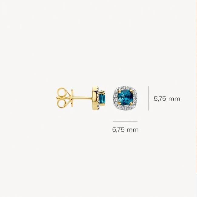 Blush Blush Oorbellen 7629YDL 14k Geelgoud 2x 0,05crt G SI Diamant en Blue Topaz