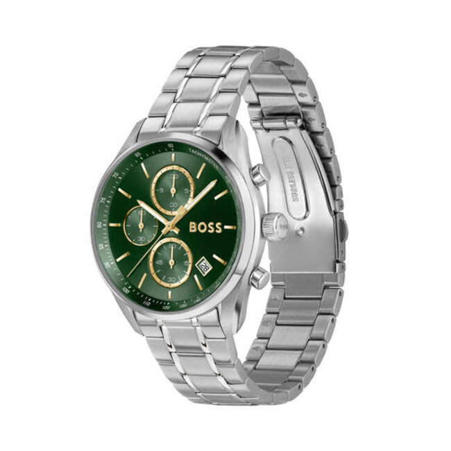 BOSS BOSS Horloge HB1514265 Grand Prix Staal Quartz Chronograaf met Groene Wijzerplaat 50m Waterdicht 40mm