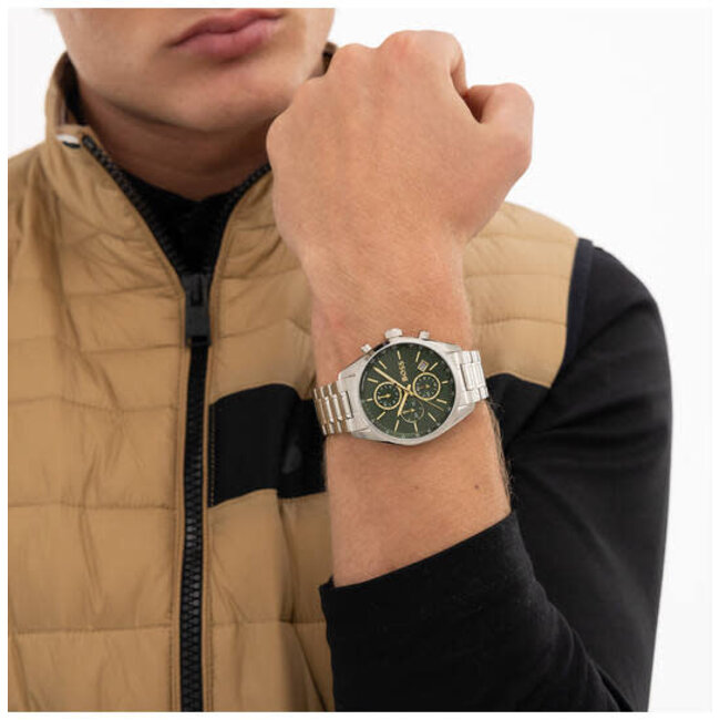 BOSS BOSS Horloge HB1514265 Grand Prix Staal Quartz Chronograaf met Groene Wijzerplaat 50m Waterdicht 40mm