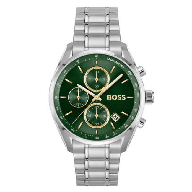 BOSS BOSS Horloge HB1514265 Grand Prix Staal Quartz Chronograaf met Groene Wijzerplaat 50m Waterdicht 40mm