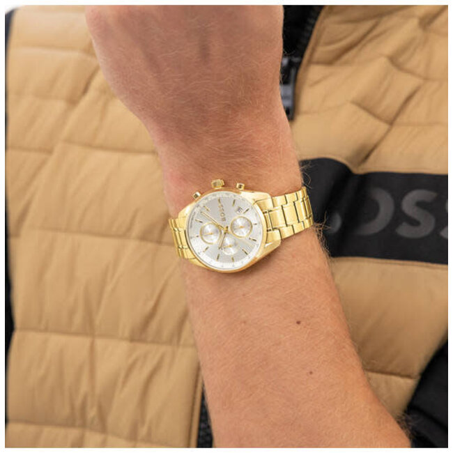 BOSS BOSS Horloge HB1514261 Grand Prix Staal met Geelgouden Plating Quartz Chronograaf 50m Waterdicht 40mm