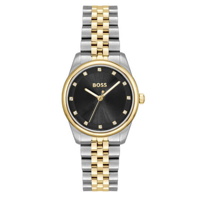 BOSS BOSS Horloge HB1502811 Graceful Prec Staal Bi-color Quartz 30m Waterdicht met Zwarte Wijzerplaat 32mm