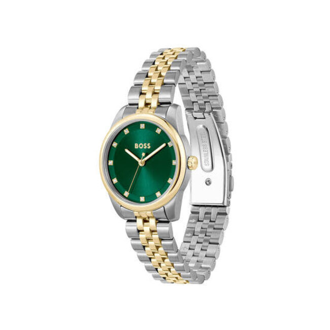 BOSS BOSS Horloge HB1502834 Graceful Prec Staal Bi-color Quartz met Groene Wijzerplaat 30m Waterdicht 32mm