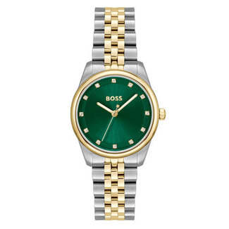 BOSS BOSS Horloge HB1502834 Graceful Prec Staal Bi-color Quartz met Groene Wijzerplaat 30m Waterdicht 32mm