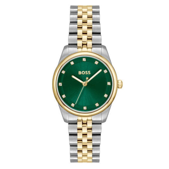 BOSS BOSS Horloge HB1502834 Graceful Prec Staal Bi-color Quartz met Groene Wijzerplaat 30m Waterdicht 32mm
