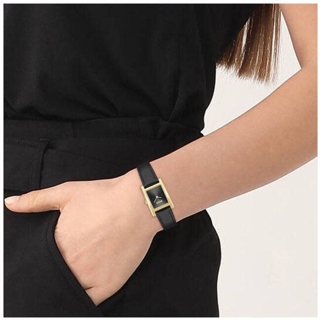 BOSS BOSS Horloge HB1502742 Lucy Staal met Geelgouden Plating Quartz met Zwart Leren Horlogeband 22 x 24.5mm