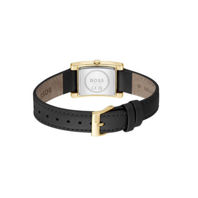 BOSS BOSS Horloge HB1502742 Lucy Staal met Geelgouden Plating Quartz met Zwart Leren Horlogeband 22 x 24.5mm