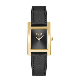 BOSS BOSS Horloge HB1502742 Lucy Staal met Geelgouden Plating Quartz met Zwart Leren Horlogeband 22 x 24.5mm