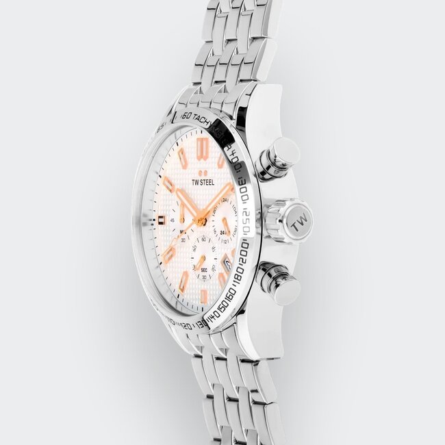 TW Steel TW Steel Horloge VB1 Volante Staal Quartz Swiss Made Chronograaf met Witte Wijzerplaat 45mm