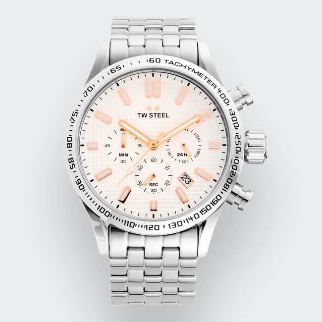 TW Steel TW Steel Horloge VB1 Volante Staal Quartz Swiss Made Chronograaf met Witte Wijzerplaat 45mm