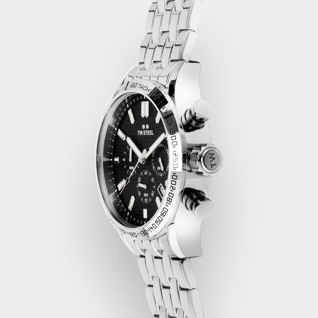 TW Steel TW Steel Horloge VB2 Volante Staal Quartz Swiss Made Chronograaf met Zwarte Wijzerplaat 45mm
