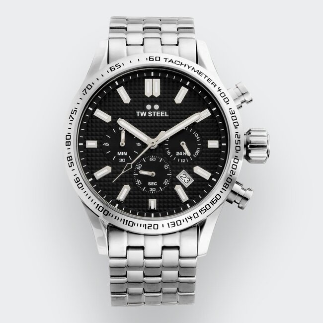 TW Steel TW Steel Horloge VB2 Volante Staal Quartz Swiss Made Chronograaf met Zwarte Wijzerplaat 45mm