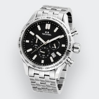 TW Steel TW Steel Horloge VB2 Volante Staal Quartz Swiss Made Chronograaf met Zwarte Wijzerplaat 45mm