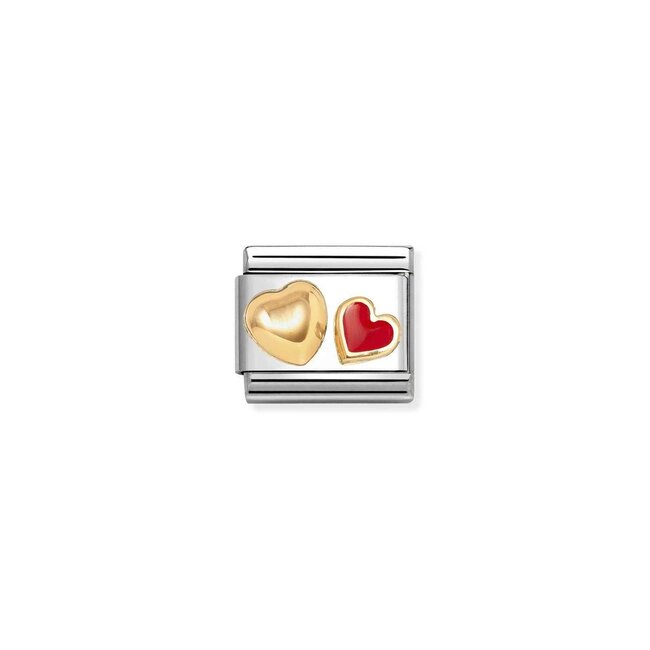 Nomination Nomination Schakel 030283/32 Composable Classic Staal met 18k Geelgoud Dubbel Hart met Rood