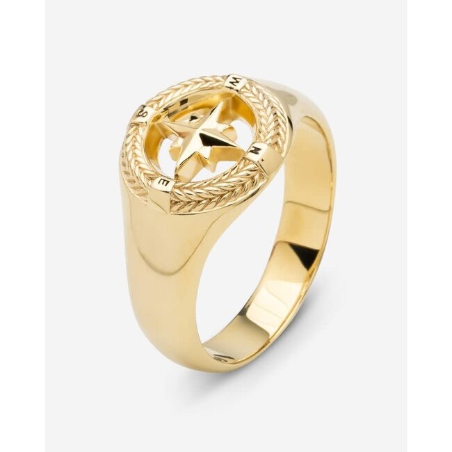 Buddha to Buddha Buddha to Buddha Ring 057GV 18 Signet Compass Zilver met Geelgouden Plating Maat 18