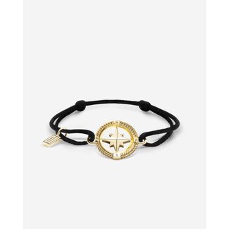 Buddha to Buddha Buddha to Buddha Armband 056GV one Barbara Compass Zilver met Geelgouden Plating met Zwart Cord
