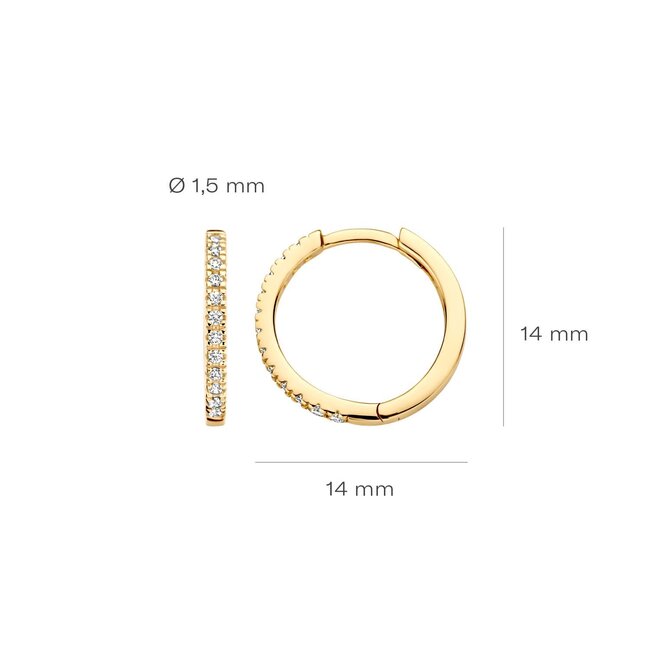 Blush Blush Oorbellen 7309YZI Oorringen 14k Geelgoud met Briljant geslepen Zirkonia 1.5mm x 14mm