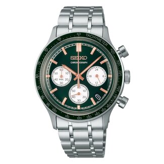 Seiko Seiko Horloge SSB481P1 Staal Quartz 50m Waterdicht Chronograaf met Groene Wijzerplaat 38mm