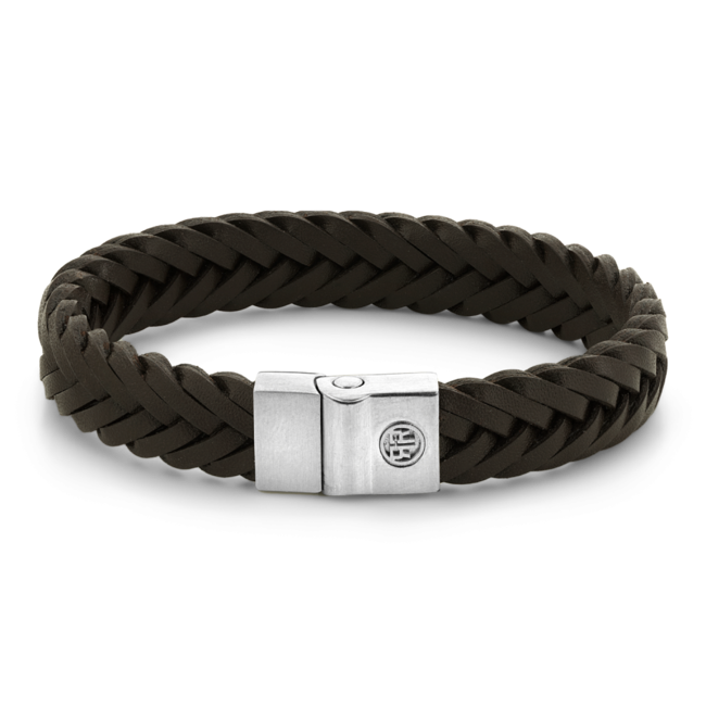 Rebel & Rose Rebel&Rose Armband RR-M0060-S-L Full Metal Premium Braided 12mm Bruin Maat L