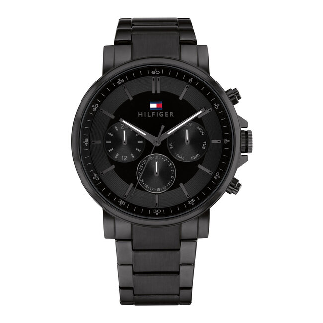 Tommy Hilfiger Tommy Hilfiger Horloge TH1710590 Tyson Staal met Zwarte Coating  Quartz Chronograaf 44mm