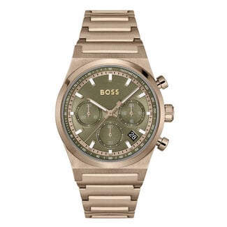 BOSS Boss Horloge HB1514222 Candor Chrono, Goudkleurige horlogekast met groene wijzerplaat 41 mm