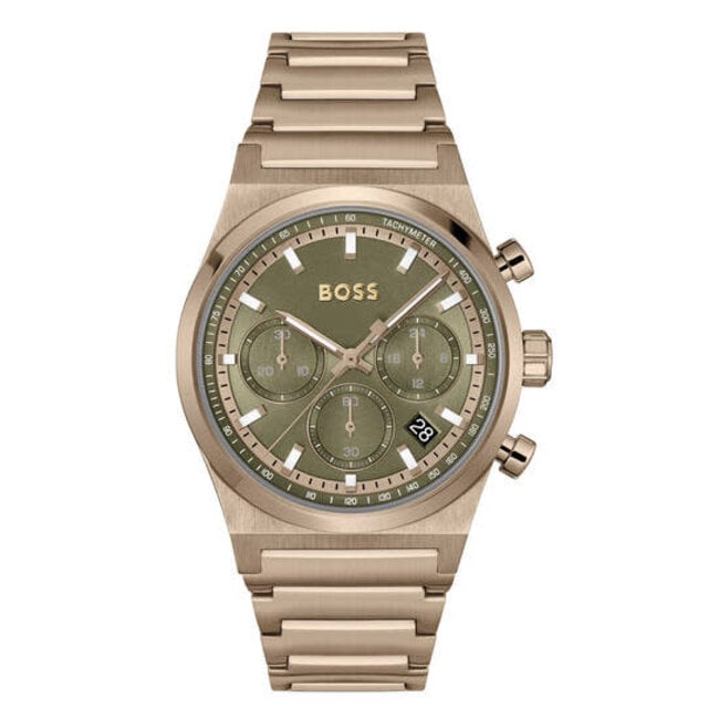 BOSS Boss Horloge HB1514222 Candor Chrono, Goudkleurige horlogekast met groene wijzerplaat 41 mm