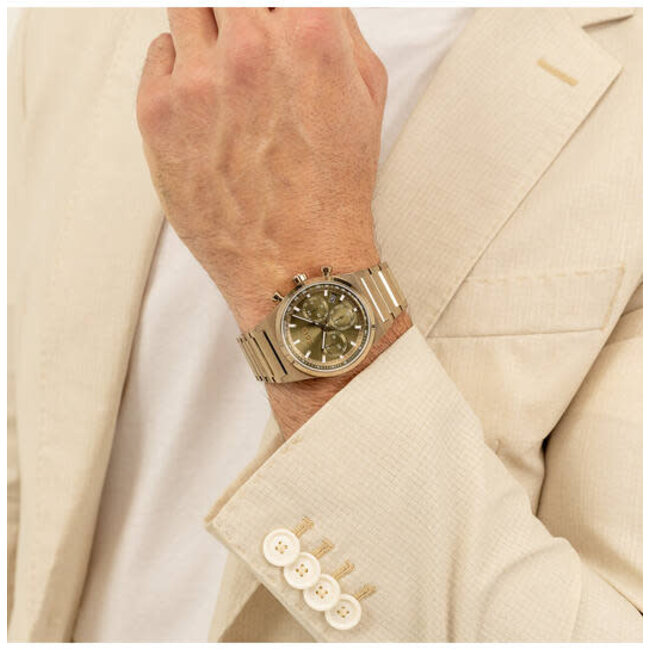 BOSS Boss Horloge HB1514222 Candor Chrono, Goudkleurige horlogekast met groene wijzerplaat 41 mm