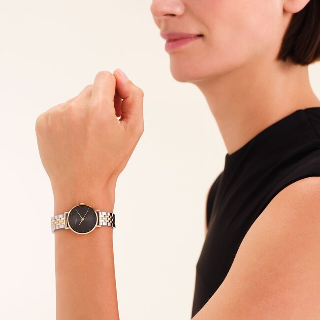 Rosefield Rosefield Horloge SEBDSG-SE04 Small Edit Black Staal Bi-Color Quartz met Zwarte Wijzerplaat 26mm