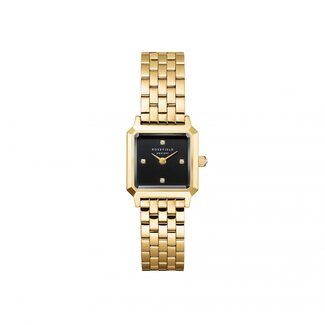 Rosefield Rosefield Horloge BBGSG-B08 Boxelle Black 4 Crystal Quartz met Geelgouden Plating met Zwarte Wijzerplaat 19.5mm