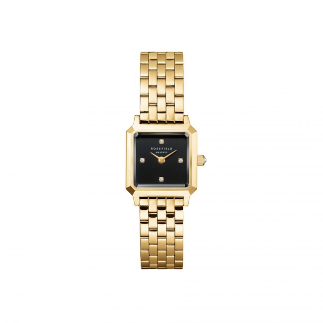 Rosefield Rosefield Horloge BBGSG-B08 Boxelle Black 4 Crystal Quartz met Geelgouden Plating met Zwarte Wijzerplaat 19.5mm