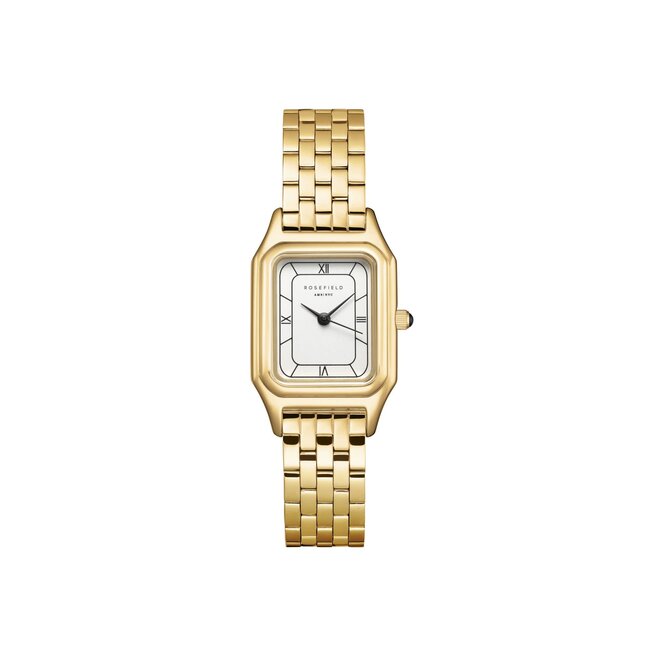 Rosefield Rosefield Horloge OCWGSG-OC01 Ivy White Black Roman Quartz Staal met Geelgouden Plating Witte Wijzerplaat 21-26mm