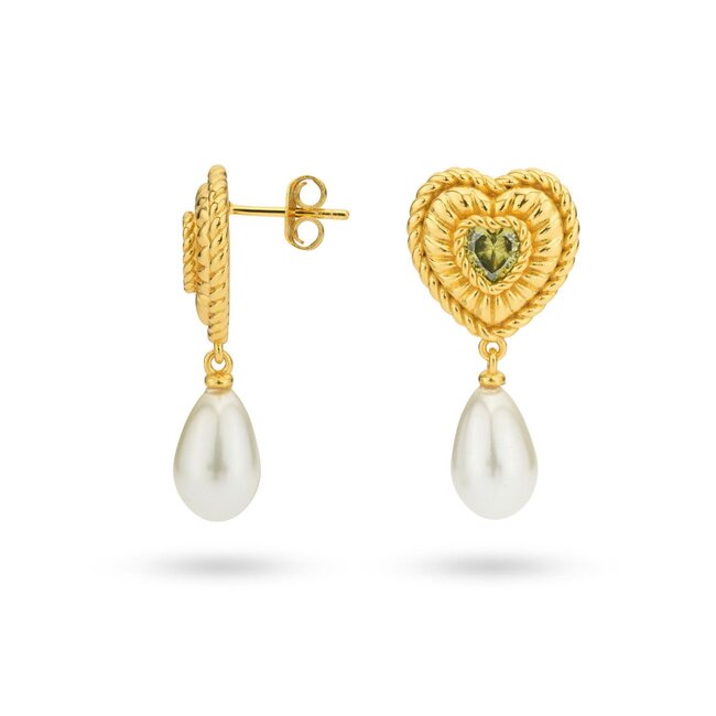 24KAE 24Kae Oorbellen 424131Y Zilver met Geelgouden Plating Hart met Parel