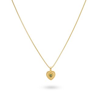 24KAE 24Kae Collier 32491Y Zilver met Geelgouden Plating Hart met Groene Steen 40-45cm