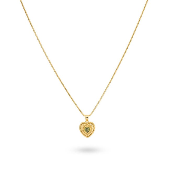 24KAE 24Kae Collier 32491Y Zilver met Geelgouden Plating Hart met Groene Steen 40-45cm