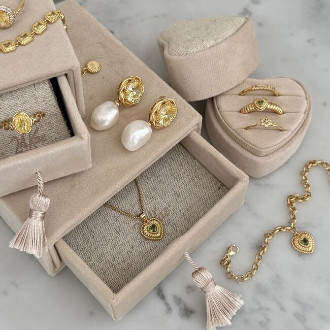 24KAE 24Kae Collier 32491Y Zilver met Geelgouden Plating Hart met Groene Steen 40-45cm