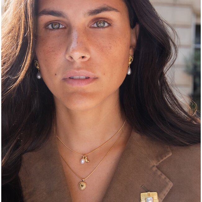 24KAE 24Kae Collier 32491Y Zilver met Geelgouden Plating Hart met Groene Steen 40-45cm