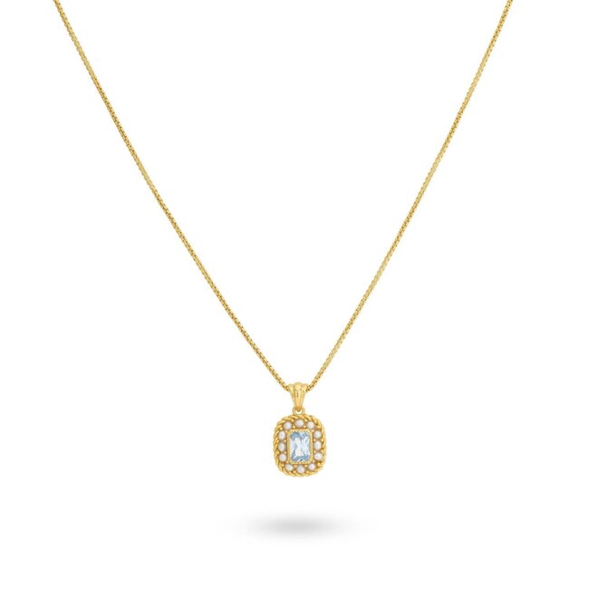 24KAE 24Kae Collier 32499Y Zilver met Geelgouden Plating met Parel en Blauwe Steen 40-45cm