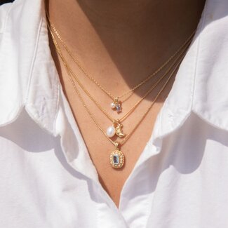 24KAE 24Kae Collier 32497Y Zilver met Geelgouden Plating met Gekleurde Steen en Zoetwaterparel 40-45cm