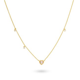 24KAE 24Kae Collier 32496Y Zilver met Geelgouden Plating Hart met Roze Steen met Zirkonia 40-45cm